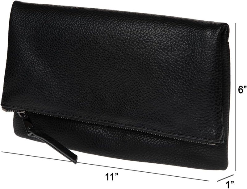 JNB Women's Faux Leather Zipper Foldover Clutch Purse with Tassel - Image 3